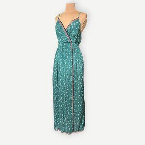 Billabong Midi Dress M Green Ditsy Floral Print Beach Casual Coverup EUC Split